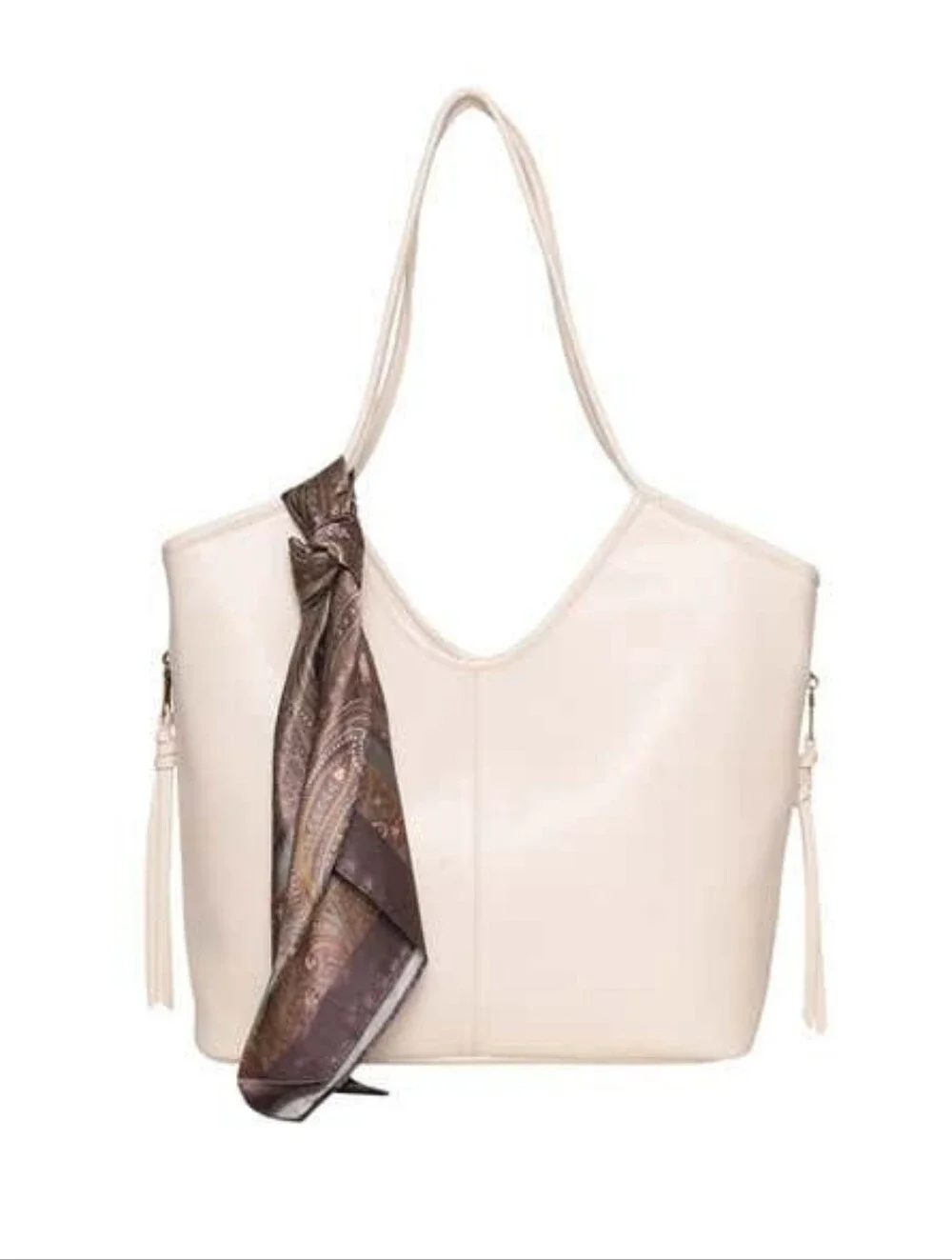 Steve Madden Cream Tote with Decorative Paisley Scarf